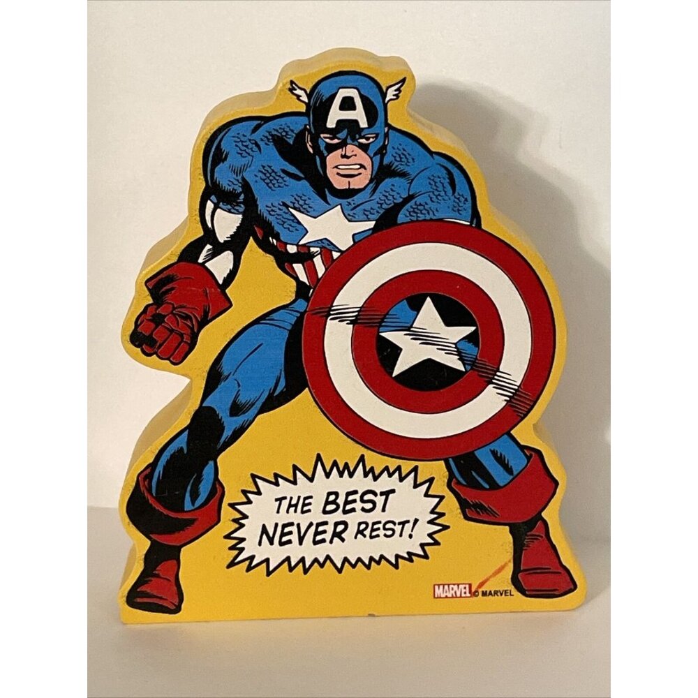 Captain America Wood Block Wall Hanging Approximately 5" Tall Marvel